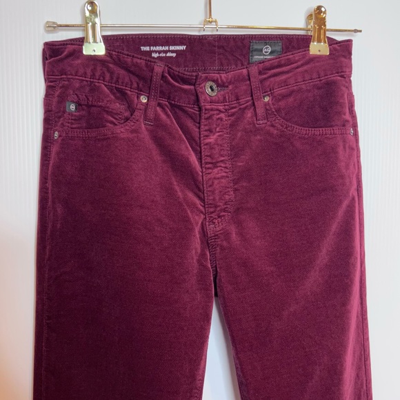 AG The Farrah High Rise Skinny Velvet Pants in Carmine. Size 26 - Picture 4 of 8
